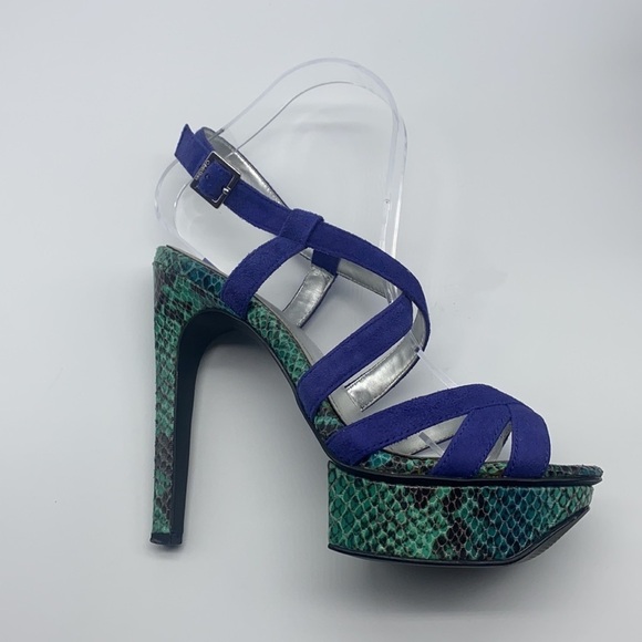 Calvin Klein - Kamille Teal / Blue and Black Snakeskin Platform Sandal Size 6 - Picture 6 of 15
